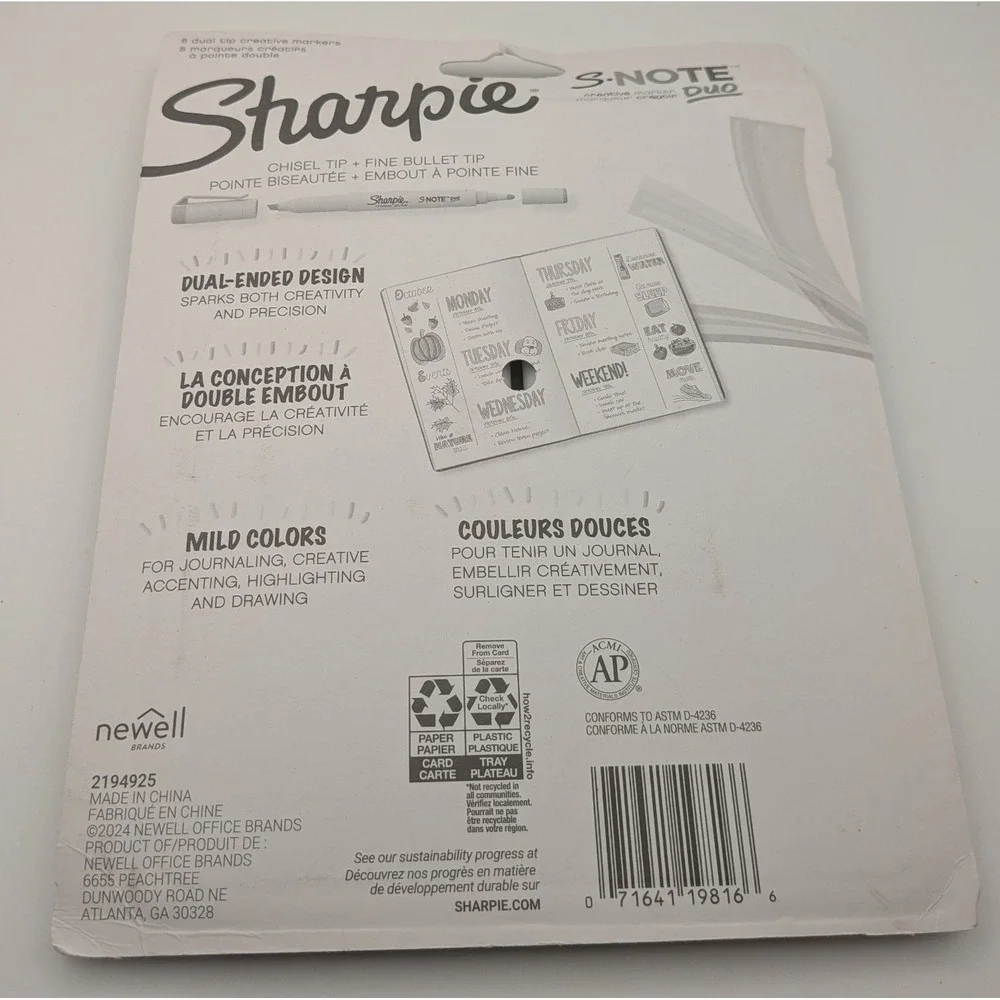 Sharpie S-Note Duo Creative Markers Unisex 8ct Assorted NEW Dual Tip Mild Colors